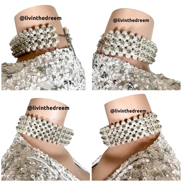 RETROFETE ROSEWOOD PEARL & RHINESTONE STATEMENT CHOKER $199 - Picture 11 of 12